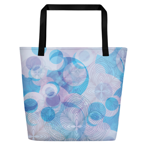 Blue and Lavender Geometric Spiral Beach Tote Bag (16'x20")