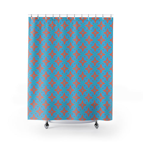 Vintage Coral and Blue Stars Shower Curtain (71"x74")