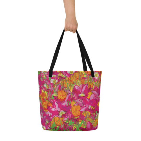 Orange and Pink Tulips Beach Tote Bag (16"x20")