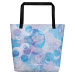 Blue and Lavender Geometric Spiral Beach Tote Bag (16'x20")