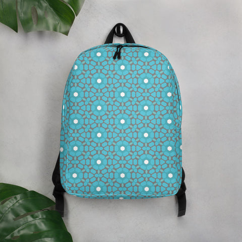 Vintage Blue and White Floral Geometric Minimalist Backpack