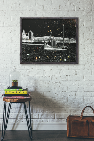 Ship on a Starry Night Giclée Art Poster