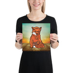 Sitting Fox with Sunset Sky Giclée Art Poster