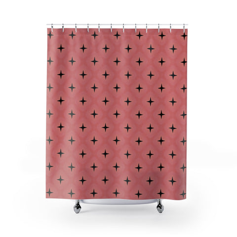 Vintage Pink and Black Stars Shower Curtain (71"x74")